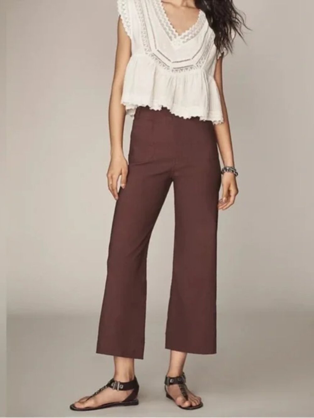 NEW Anthropologie Colette Crop Wide-Leg Pants Maeve 28 Chocolate Brown